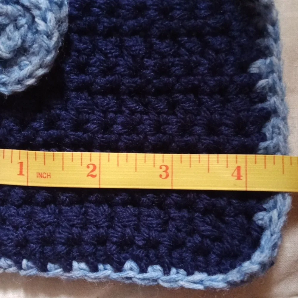 Hand Made Blue Crochet Soap Handbag with Floral Accent And Light Blue Edges